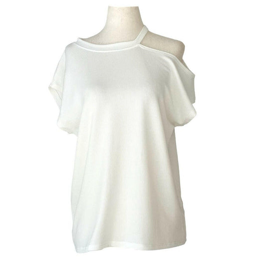 Basic Essentials Cutout Ribbed Short-Sleeved Top in Ivory