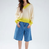 Colorush Alora Dip Trim V Neck Sweater in Margarita