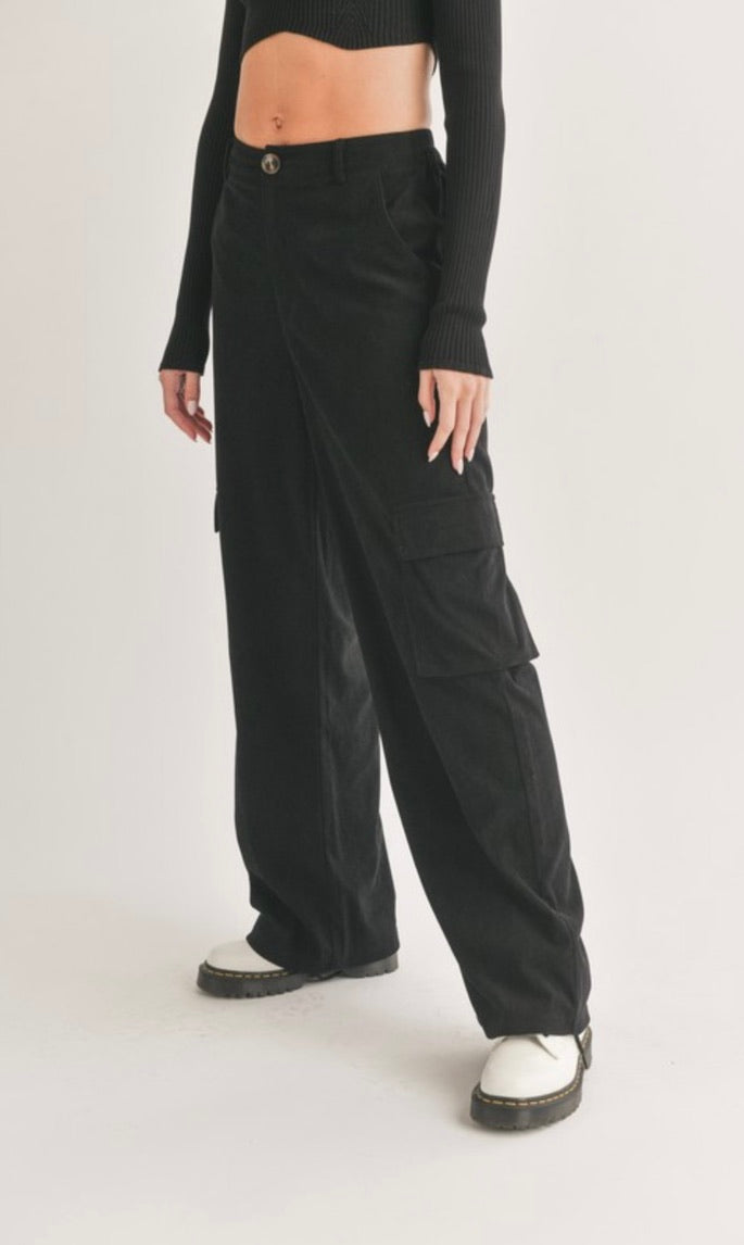 Corduroy Cargo Pants in Black