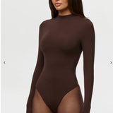 Naked Wardrobe Butter Turtleneck Contour Bodysuit in Dark Chocolate