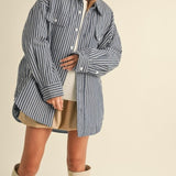 Striped Padded Oversized Shacket in Blue