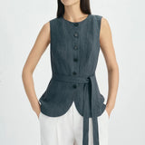 Rue Sophie Viente Button Front Tie Waist Top