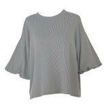 Basic Essentials Ribbed Puffy Sleeve 3/4 Sleeve Top in Cloud Grey.