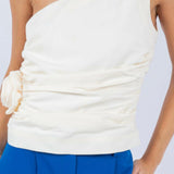 Rosette Ruched One Shoulder Crop Tank in Butter