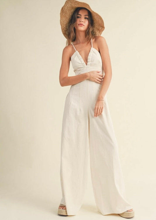 Washed Cotton Jumpsuit in Cream