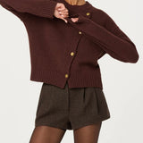 ASTR The Label Jackeline Asymmetrical Scarf Cardigan in Wine