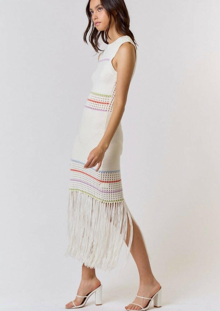 Striped Knit Maxi Dress in Cream