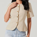 Saige Cutaway Linen Blend Jacket in Natural