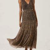ASTR The Label Desma Metallic V-Neck Maxi Dress