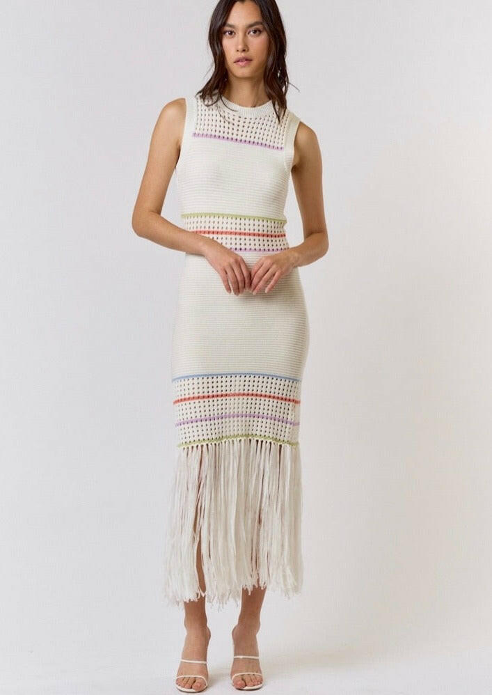 Striped Knit Maxi Dress in Cream