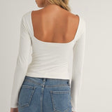 Long Sleeve High Low Long Sleeve Top in Ivory