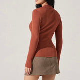 Keren Collared Ribbed Knit Cardigan in Rust