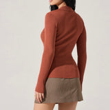 Keren Collared Ribbed Knit Cardigan in Rust