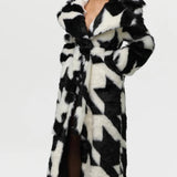 Naked Wardrobe Faux Fur Houndstooth Coat