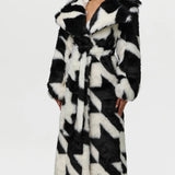 Naked Wardrobe Faux Fur Houndstooth Coat