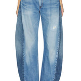 aligrace Two Toned Barrel Jeans in Medium Dark Wash