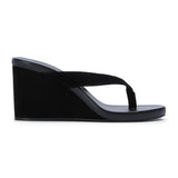 Avanti Suede Wedge Thong Sandals in Black Suede
