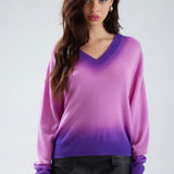 Colorush Alora Dip Trim V Neck Sweater in Bramble