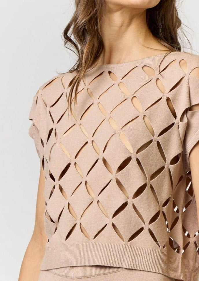 Cut Out Detail Sweater Top in Taupe