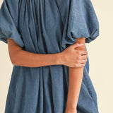 Denim Puff Sleeve Bubble Mini Dress