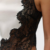 Naked Wardrobe Silk Lace Asymmetric Top