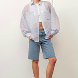 Sheer Striped Button-Up Shirt