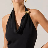Alanna Halter Cowl Neck Dress in Black