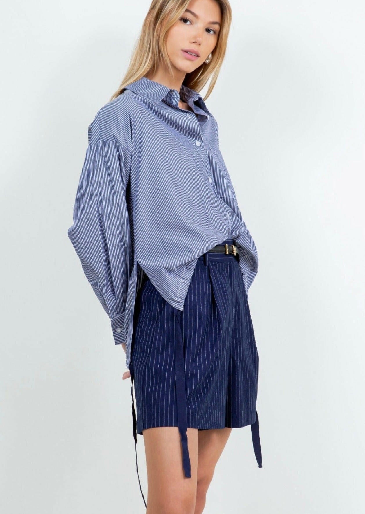 Tie Hem Detail Striped Shirt