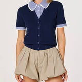 ASTR The Label Marlee Mixed Media Cardigan with Gingham Collar