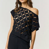 Cut Out Detail Sweater Top in Black