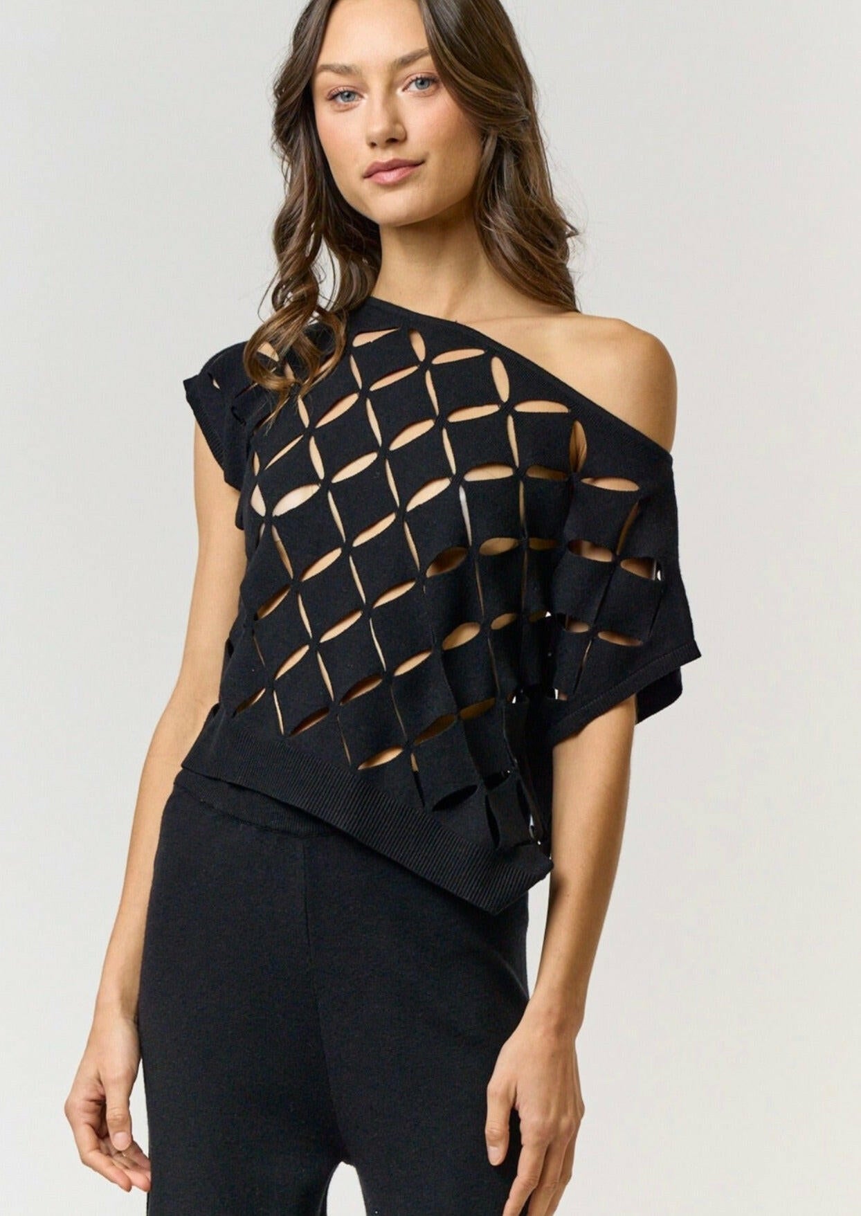 Cut Out Detail Sweater Top in Black