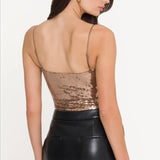 Generation Love Sarah Sequin Bodysuit in Coco