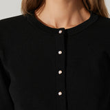 Denisa Faux Pearl Button Cardigan - Black