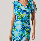 Allexina Satin Cowl Neck Midi Dress