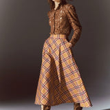 Simona Bonacci Checkered Midi Skirt in Camel