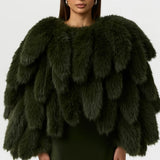 Naked Wardrobe Faux Foxtail Cropped Jacket