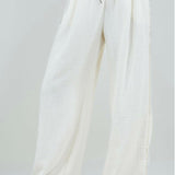 Wide Drawstring Fringe Pants in Ivory