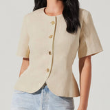 Saige Cutaway Linen Blend Jacket in Natural