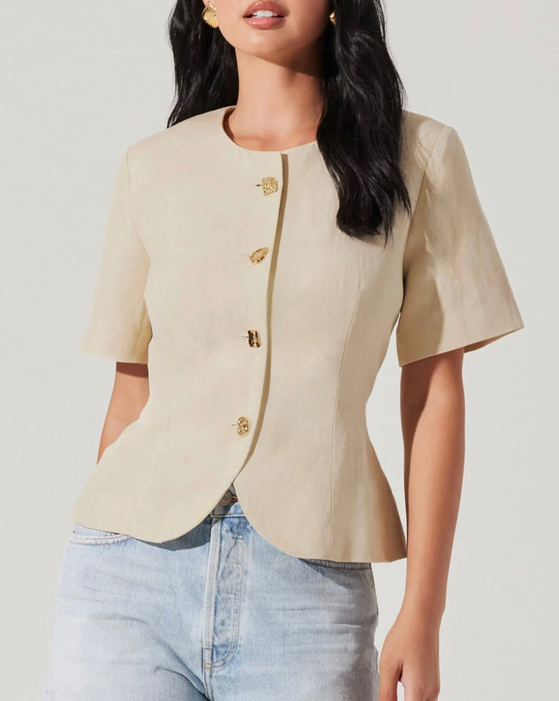 Saige Cutaway Linen Blend Jacket in Natural