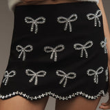 En Saison Bow Embellished Scalloped Hem Skirt