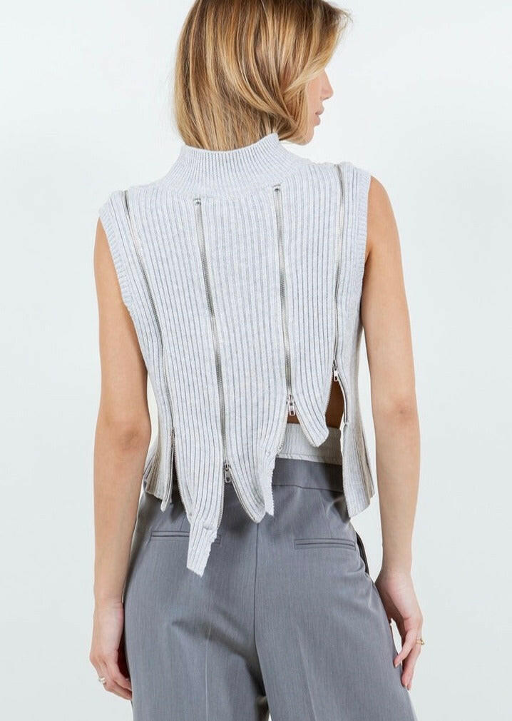 Asymmetrical Multi Zipper Knit Top