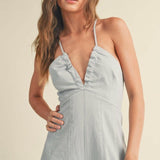 Washed Cotton Jumpsuit in Light Denim