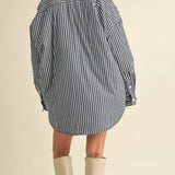 Striped Padded Oversized Shacket in Blue