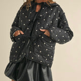 Polkadot Embroidered Quilted Jacket in Black