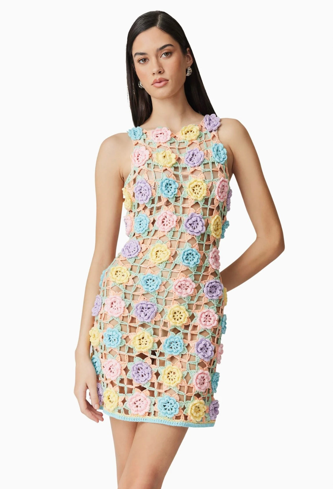 Elise Crochet Mini Dress in Purple