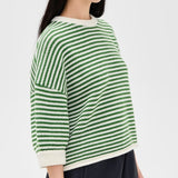 Secular Wool Knit Sweater in Green Ivory Stripe