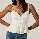 Paislee Satin Pleated Peplum Top in Cream