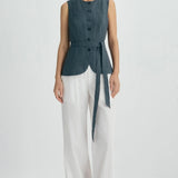 Rue Sophie Viente Button Front Tie Waist Top