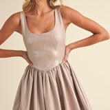 Bustier Top Gathered Flare Skirt Mini Dress in Champagne