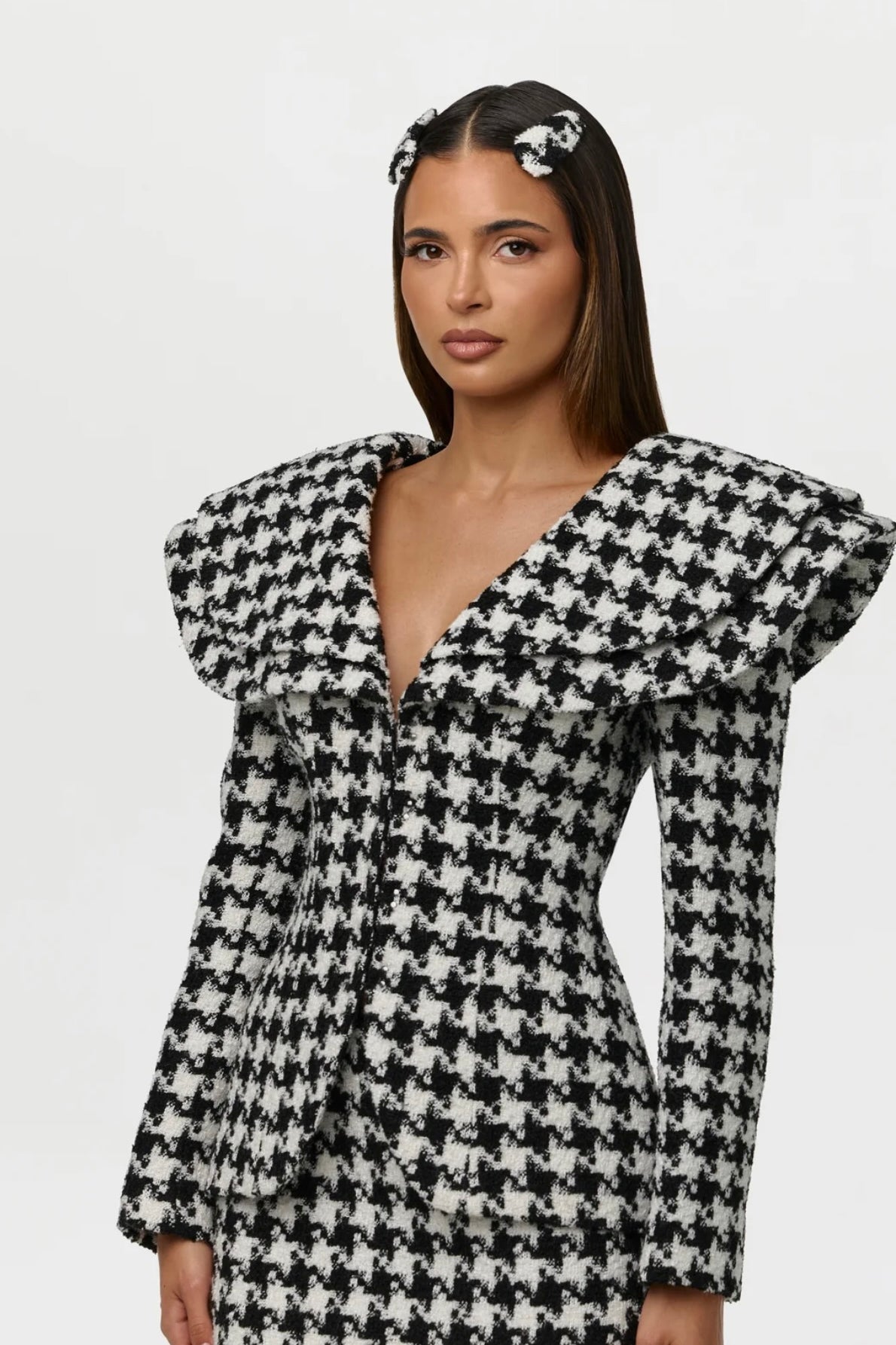 Naked Wardrobe Suiting Houndstooth Fitted Blazer